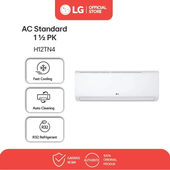 LG Air Conditioner / AC 1,5pk - New Hercules - Turbo Cooling Auto Swing Ramah Lingkungan Daya Rendah | H12TN4