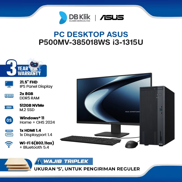 ASUS PC Desktop P500MV-3850181WS INTEL Core i3-1315U 8GB DDR5/SSD 512GB M.2 NVMe INTEL UHD Windows 11 Home + Office