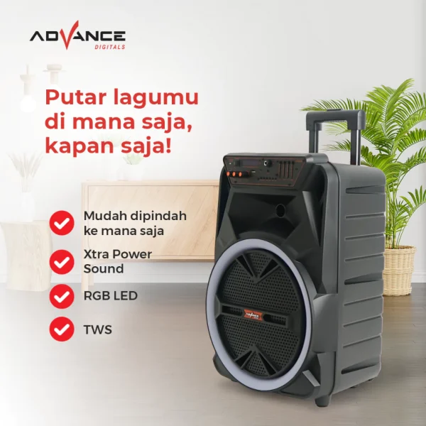 Advance KS2613 Speaker Bluetooth Portable 12 Inch Free 2 Microphone Wireless Garansi Resmi 1 Tahun